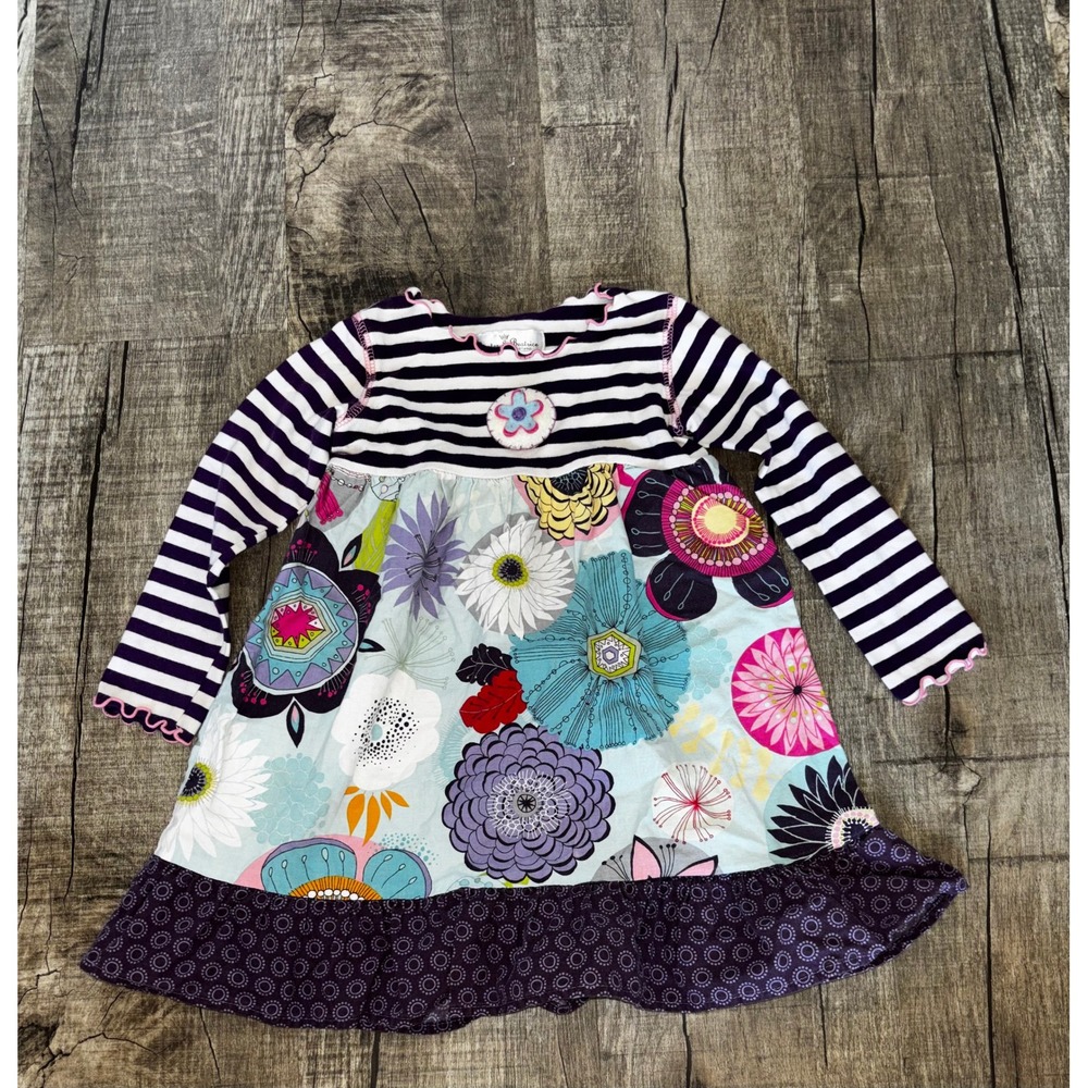 Baxter &‎ Beatrice Girls 3T Floral Striped Long Sleeve Dress Purple Multi Color